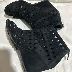Via Spiga Black Cutout Wedge Booties